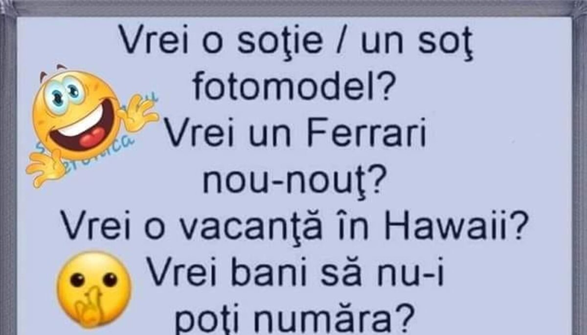 BANCUL ZILEI | Vrei o soție fotomodel și un Ferrari nou-nouț?