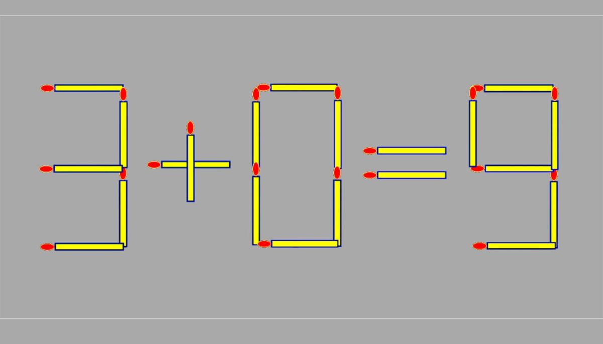 Test de logică pentru genii | Mută un singur chibrit, pentru a corecta 3+0=9