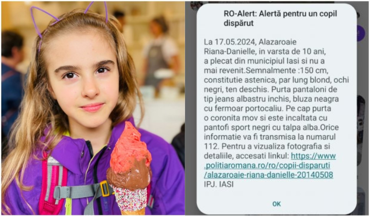 Fetiță de 10 ani, dispărută fără urmă. Riana a plecat la școală și nu s-a mai întors acasă. A fost emis mesaj RO-Alert