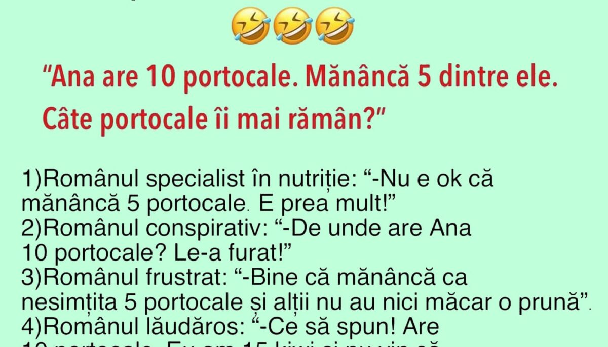 BANC | Problemă de matematică: „Ana are 10 portocale. Mănâncă 5 dintre ele. Câte îi mai rămân?”