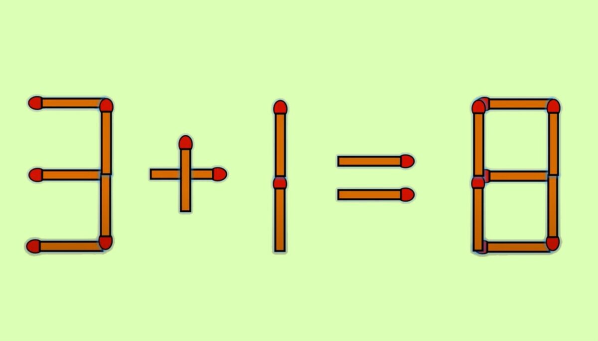 Test de inteligență | Mutați un singur chibrit, pentru a corecta 3 + 1 = 8