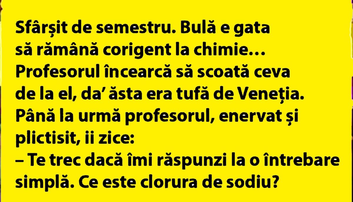 BANC | Sfârșit de semestru. Bulă e gata să rămână corigent la chimie