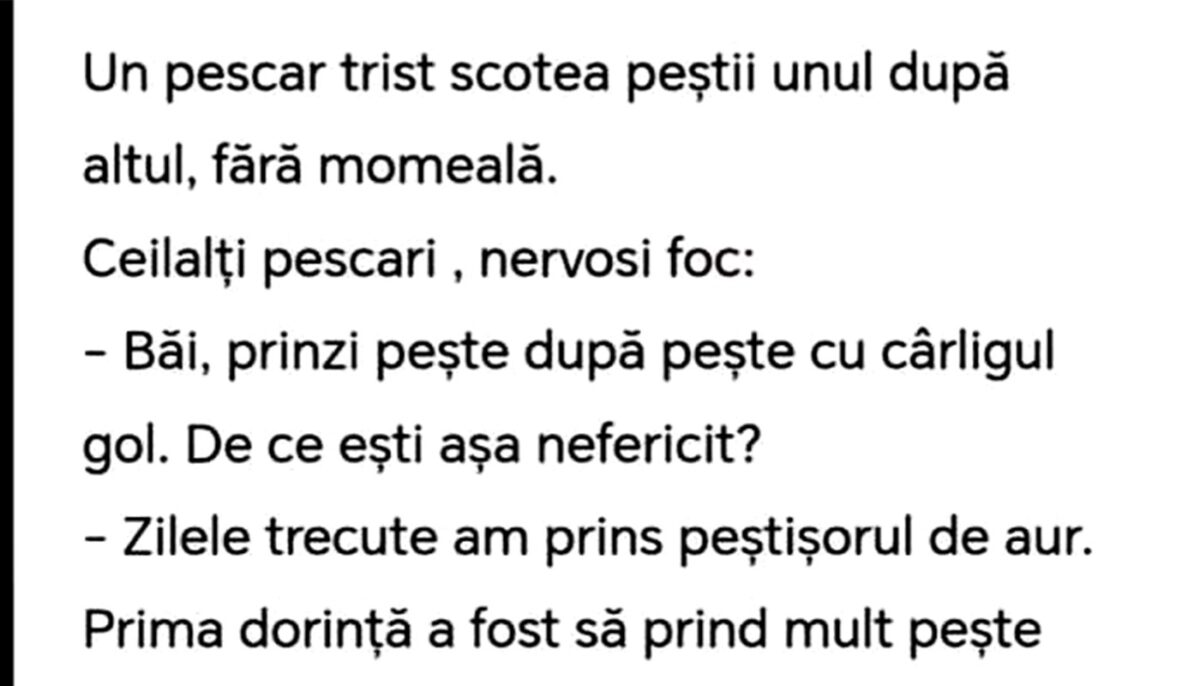 Bancul de weekend | Pescarul trist și peștișorul de aur