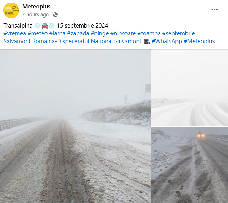 Prima ninsoare pe Transalpina. Sursă foto: Facebook