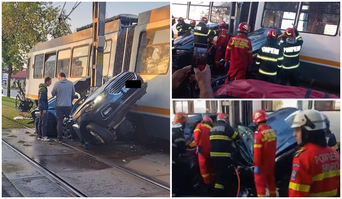 Un șofer a murit într-un accident tragic, în București! Mașina lui a fost ruptă în două de un tramvai