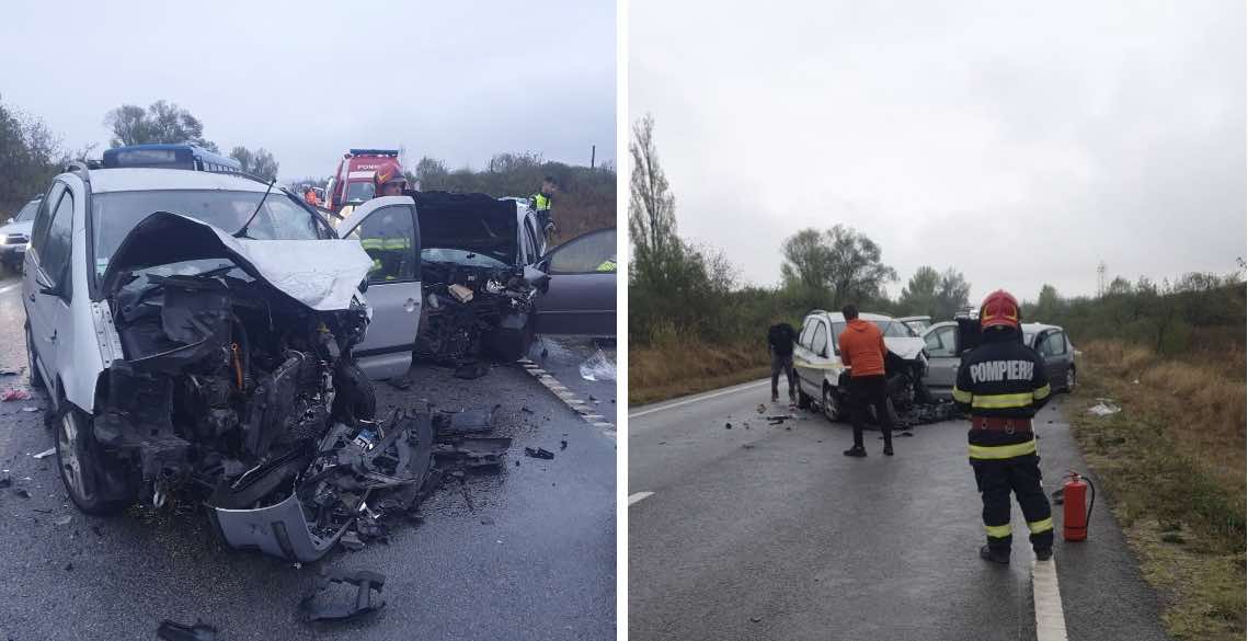 Accident grav pe DN76. Șase oameni au ajuns la spital după ce un TIR și două mașini s-au ciocnit