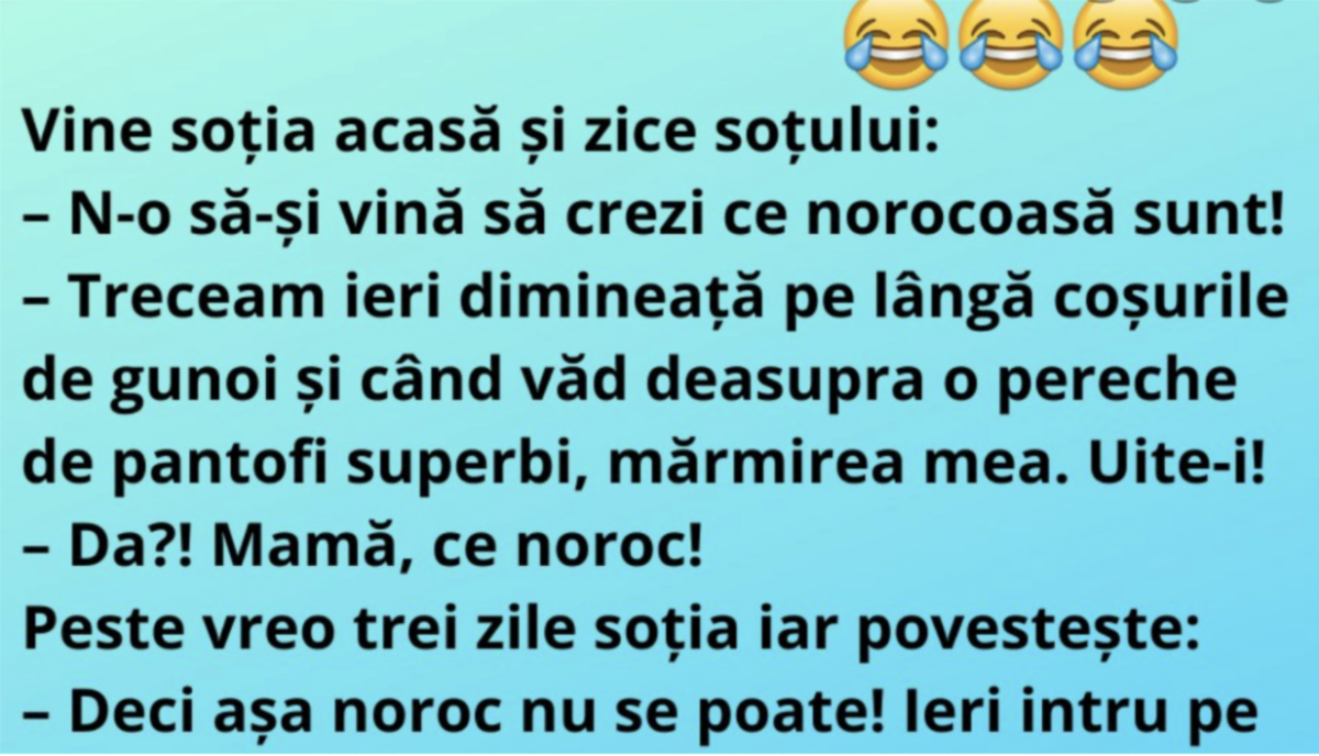 Banc | ”Vine soția acasă și îi zice soțului”