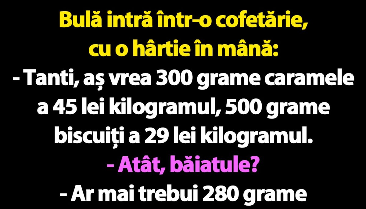 BANC | Bulă intră într-o cofetărie, cu o hârtie în mână