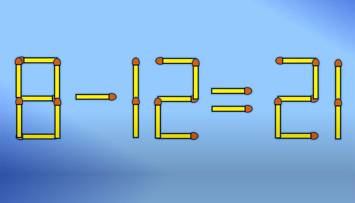 Test de inteligență | 8 – 12 = 21 nu este corect. Mutați un chibrit, pentru a rezolva egalitatea