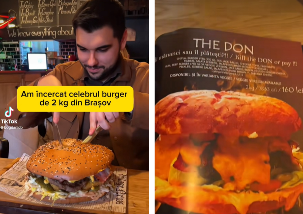 Celebrul burger de 2 kilograme. Sursă foto: Facebook 