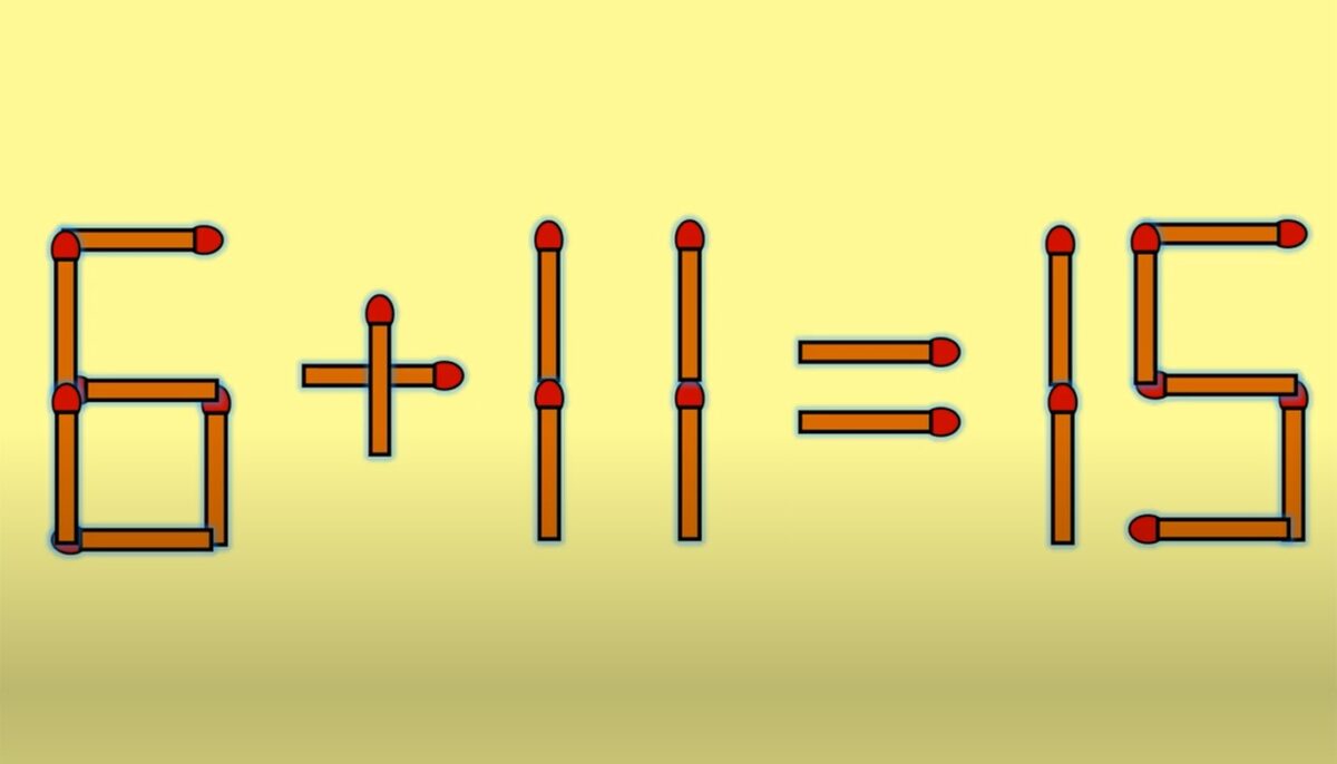 Test de inteligență | 6 + 11 = 15 este greșit. Corectați egalitatea, mutând un singur chibrit