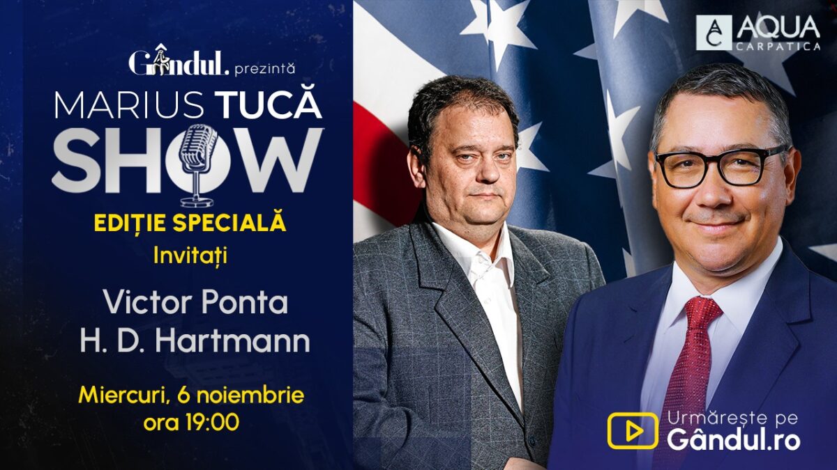 Marius Tucă Show începe miercuri, 6 noiembrie, de la ora 19.00, live pe Gândul. Ediție Specială – Alegerile din Statele Unite ale Americii