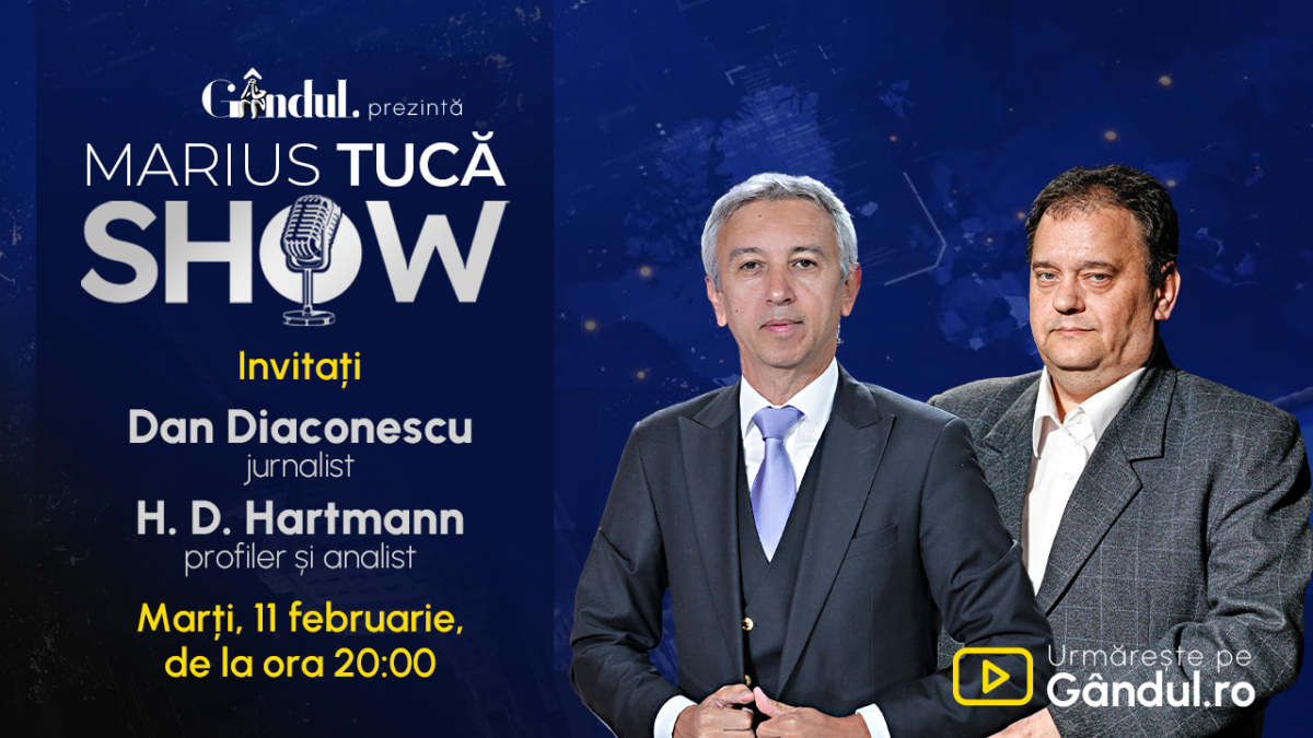 Marius Tucă Show începe marți, 11 februarie, de la ora 20.00, live pe Gândul. Invitați: Dan Diaconescu și HD Hartmann